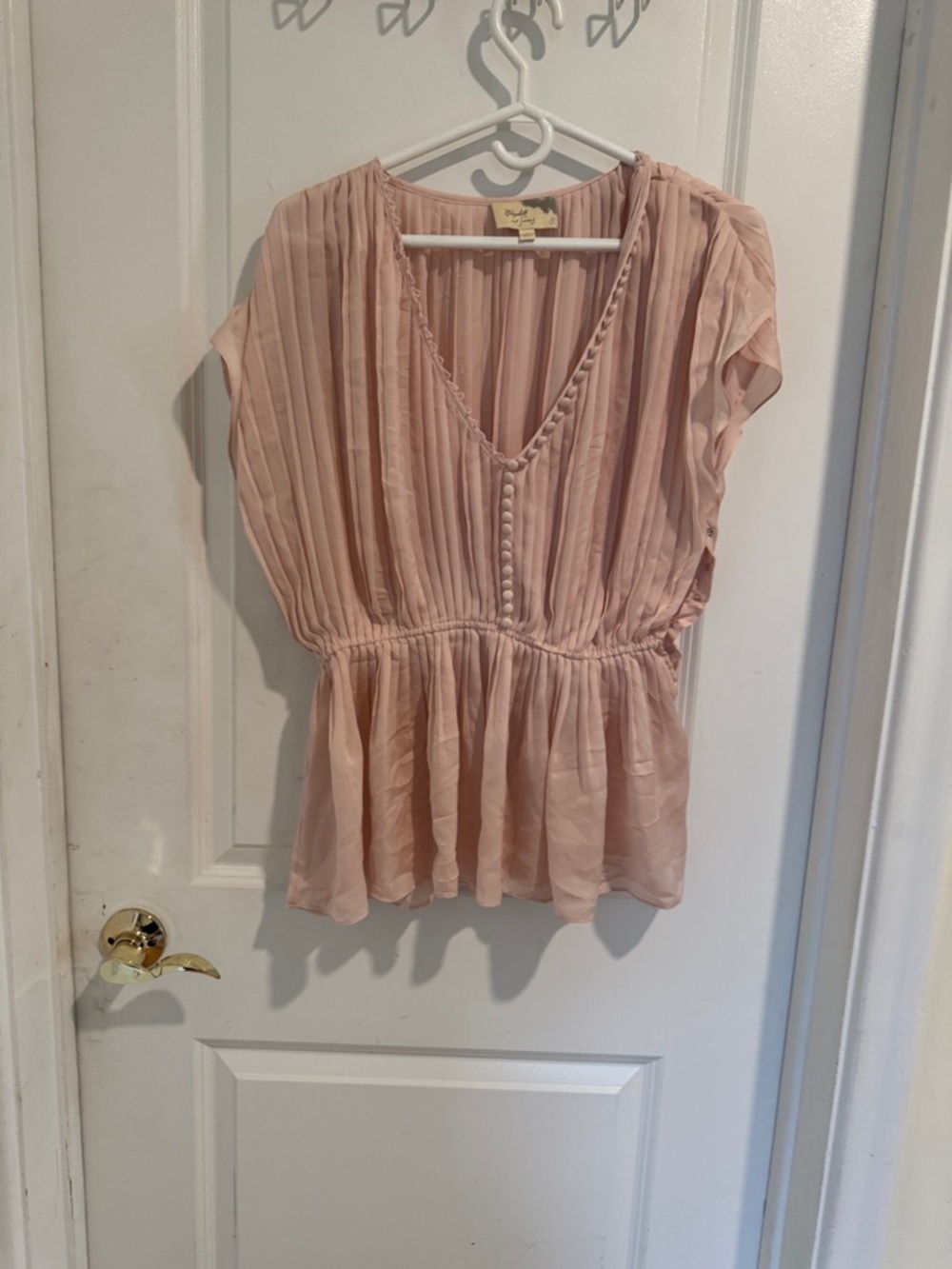 Elizabeth and James Pleated V-Neck Blouse in Dusty Blush